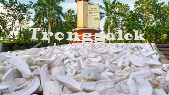 SEJARAH TRENGGALEK - (Atas) Alun-Alun Kabupaten Trenggalek, Jawa Timur. (Bawah) Singkong dijemur sebagai salah satu proses pembuatan gaplek, yaitu makanan khas Trenggalek.