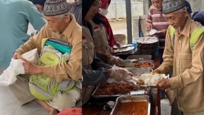 Kakek selalu membungkus makanan gratis dari masjid.