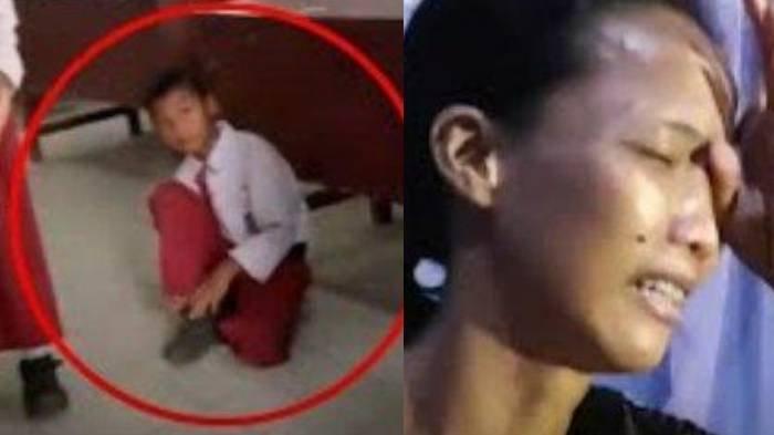Kamelia saat menceritakan anaknya dihukum duduk di lantai sekolah karena nunggak SPP di Kota Medan.