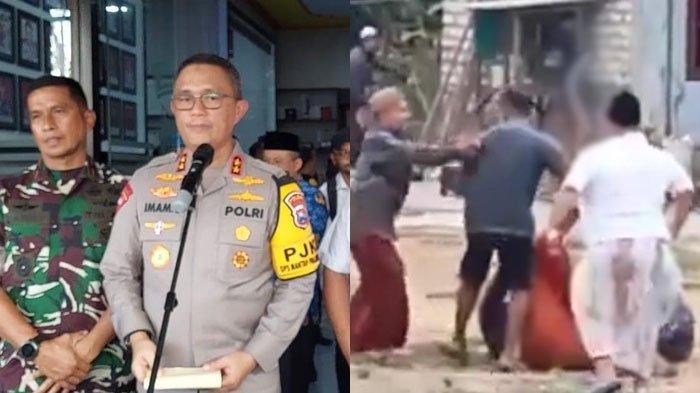 Kapolda Jatim Irjen Imam Sugianto saat mengunjungi Kabupaten Sampang, Madura tepatnya di Mapolres Sampang, Senin (18/11/2024) dan tangkapan video aksi pembacokan segerombolan orang terhadap saksi paslon Pilkada Sampang