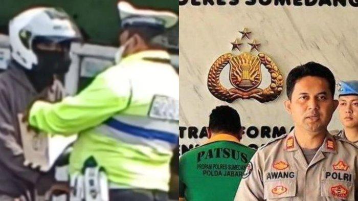 VIRAL POLISI DISOGOK - Momen Ipda MD, anggota Satuan Lalu Lintas Polres Sumedang terima sogokan saat pelaksanaan penindakan pelanggaran lalu lintas di Jalan Cadas Pangeran, Kecamatan Pamulihan, Kabupaten Sumedang, Jawa Barat dan momen Kapolres Sumedang, AKBP Joko Dwi Harsono berterima kasih kepada publik.