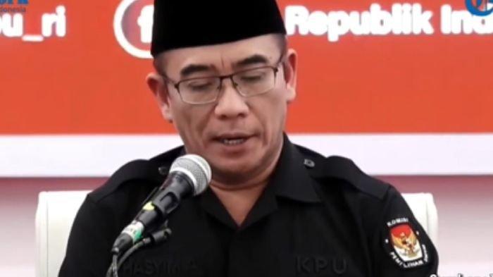 Tangkapan layar Ketua Komisi Pemilihan Umum (KPU) RI, Hasyim Asyari dengan suara bergetar umumkan hasil Pilpres 2024.