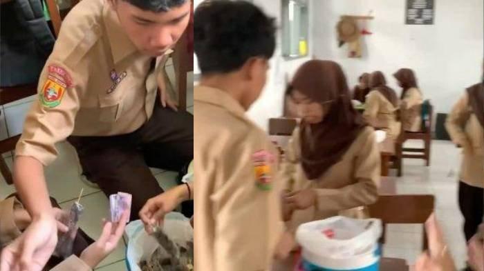 Kolase foto Hasby siswa SMA di Tasikmalaya jualan es kulkul ke sekolah.