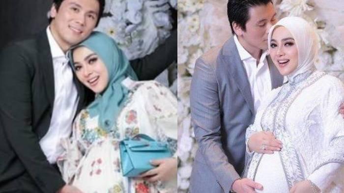 Kolase foto Reino Barack memegang perut bumil Syahrini.