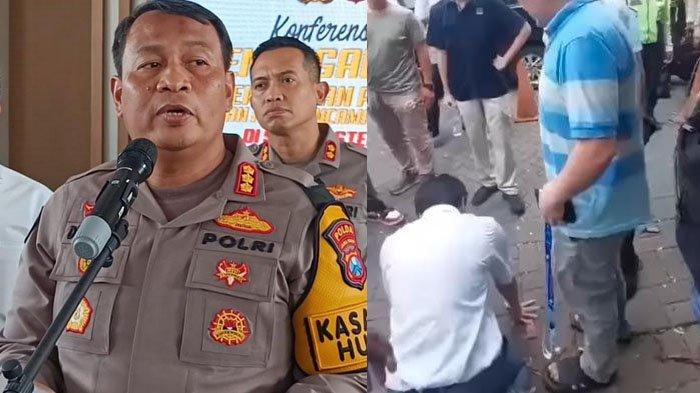 Kepala Bidang Humas Polda Jatim, Kombes Pol Dirmanto, menjelaskan perkembangan penyelidikan pria menyuruh siswa SMA Kristen Gloria 2 Surabaya sujud dan menggonggong, Rabu (13/11/2024). 