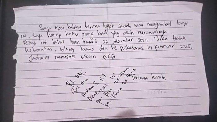 Kondisi surat wasiat yang diduga dibuat oleh orang tua bayi.