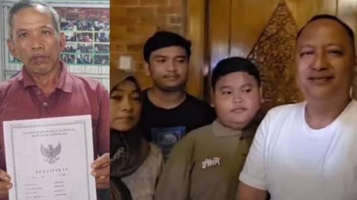KAKEK GUGAT CUCU - (Kiri) Kakek dari Zaki, Kadi di Kantor LBH Dharma Bakti Indramayu, Selasa 8 Juli 2025 memperlihatkan surat pernyataan mengosongkan tanah. (Kanan) Zaki dan kakaknya, Heryatno.