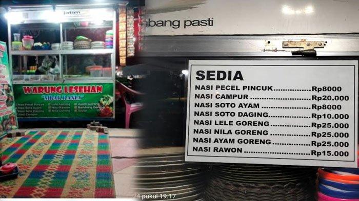 Label harga yang dipasang oleh pemilik warung yang viral getok harga di Alun-alun Ponorogo