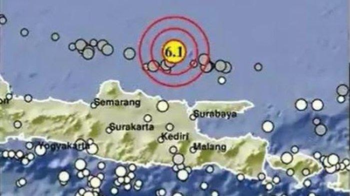 Lokasi pusat gempa di perairan utara KabupatLokasi pusat gempa di perairan utara Kabupaten Tuban, Jumat (22/3/2024) siang.en Tuban, Jumat (22/3/2024) siang.