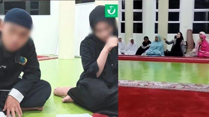 Tangkapan layar saat TKAH (kiri), marbot sekaligus mahasiswa Unand dihadirkan bersama warga sekitar usai kepergok berduaan dengan IA (kanan) di sebuah kamar masjid kawasan Puncak Jawa Gadut, Limau Manis, Kota Padang pada Sabtu (9/12/2023).