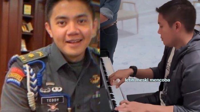 Tangkapan layar video Mayor Teddy bermain piano membawakan lagu dari Dewa 19 yang berjudul 'Cintakan Membawamu Kembali'.