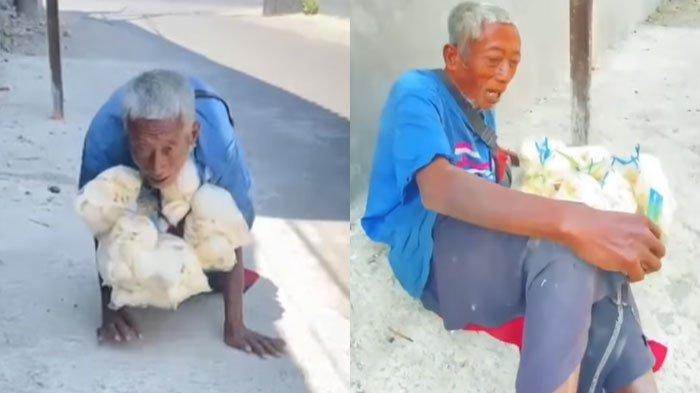 Instagram/gerakmenebarkebaikan
Mbah Puji jualan kerupuk sambil merangkak karena kakinya lumpuh