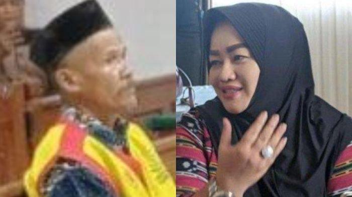 Mbah Suyatno saat jalani sidang perdana di PN Bojonegoro, Rabu (24/1/2024) siang. Dituding curi ayam 'jimat' Kepala Desa Pandantoyo, Kecamatan Temayang, Bojonegoro, Siti Kholifah (kanan).