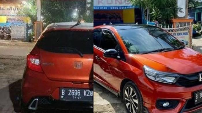 Mobil Honda Brio yang dicuri penyewa dengan latar belakang usaha rental mobil milik almarhum Ilyas Abdurahman, di Tangerang.