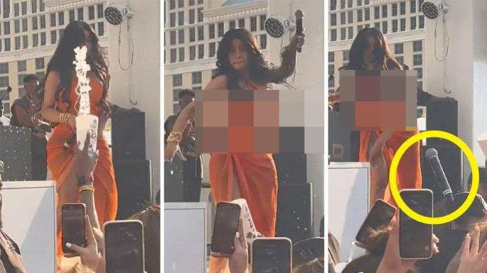 Momen Cardi B spontan lempar penonton yang menyiram air ke dirinya saat konser di Las Vegas