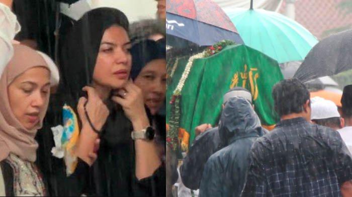 SUAMI NAJWA SHIHAB MENINGGAL - Jurnalis senior Najwa Shihab selepas ikut menyalatkan jenazah suaminya, Ibrahim Assegaf di Masjid Al Barkah, Cilandak Timur, Jakarta Selatan, pada Rabu (21/5/2025) dan suasana pemakaman saat diiringi hujan.