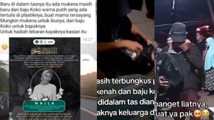 KECELAKAAN SAAT MUDIK - Tangkapan layar kisah pilu mahasiswi bernama Naila tewas dalam kecelakaan sepeda motor saat mudik di Tolitoli Sulawesi Tengah pada Selasa (25/3/2025). Ayah korban menangis saat lihat isi tas almarhumah yakni penuh hadiah lebaran untuk keluarga. Ada pesan untuk mama tersayang.
