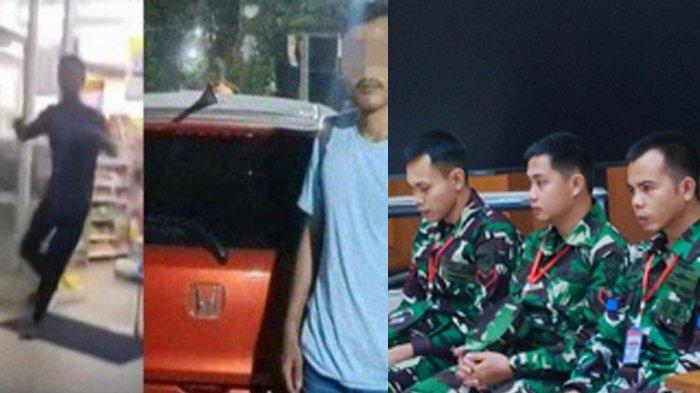 NASIB TERDAKWA TNI - (kanan) Ketiga terdakwa penembakan bos rental usai mendengar nota pembelaan yang dibacakan pembaca, Senin (17/3/2025). (kiri) Tangkapan layar video amatir penembakan yang menewaskan bos rental mobil di jalan Tol Tangerang-Merak beberapa waktu lalu.