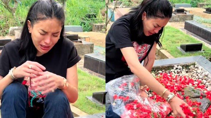 Nikita Mirzani nangis saat ziarah ke makam orang tuanya