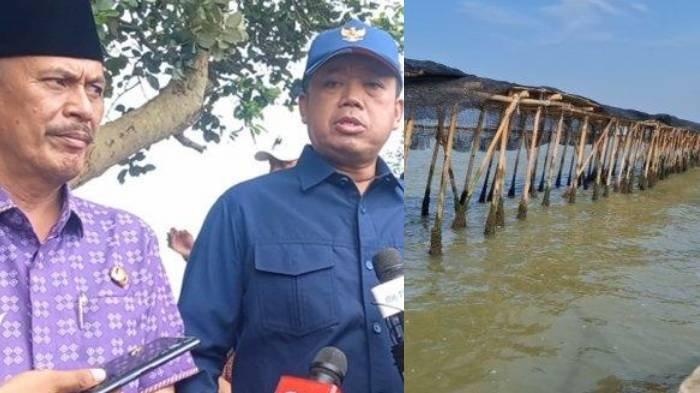 Menteri ATR/BPN, Nusron Wahid tinjau pagar laut di Tangerang pada Jumat (24/1/2025). Tampak di sebelah Menteri Nusron, ada Kades Kohod bernama Asrin.