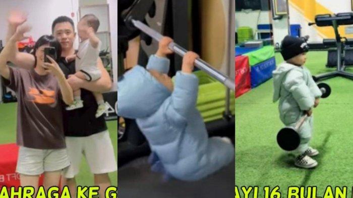 VIRAL BAYI NGE-GYM - Potret bayi berusia 16 bulan di Provinsi Jiangxi, China timur, berolahraga di gym, foto diolah dari scmp Jumat, 21 Maret 2025. Orangtua si bayi kini dihujat.