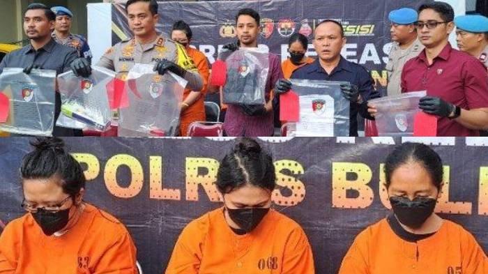 BARANG BUKTI - Kapolres Buleleng, AKBP Ida Bagus Widwan Sutadi (dua dari kiri) menunjukkan sejumlah barang bukti yang digunakan untuk menyiksa I Pande Gede Putra Palguna. Pria 53 tahun itu sebelumnya disekap selama 13 hari hingga akhirnya meninggal dunia dan jenazahnya dibuang di hutan lindung Desa Pancasari, Kecamatan Sukasada, Buleleng.