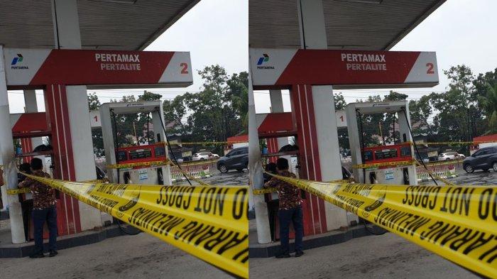 SPBU OPLOS PERTALITE - Polrestabes Medan menyegel SPBU di Jalan Flamboyan, Kecamatan Medan Tuntungan, Kota Medan pada Jumat (7/3/2025). SPBU ini ketahuan mengoplos Pertalita de