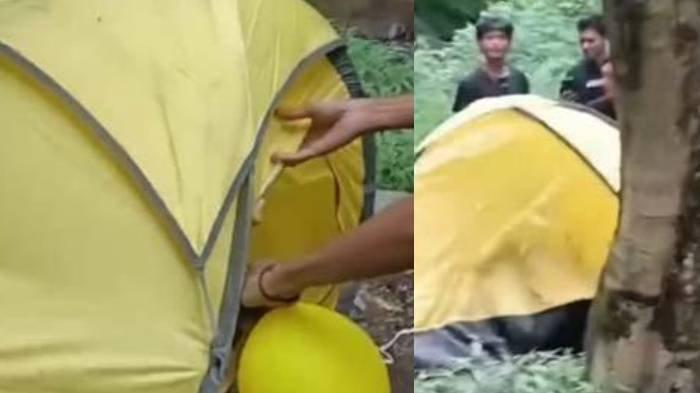 Pasangan muda-mudi diduga berbuat tak senonoh dalam sebuah tenda kuning.