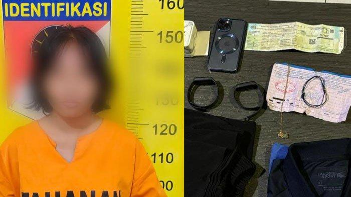 Pelaku beserta barang bukti yang diamankan pihak kepolisian terkait artikel berjudul 'Baru Dua Minggu Kerja, ART di Malang Malah Gasak Motor hingga Cincin Emas Majikan'