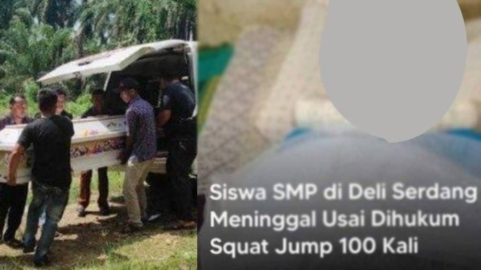 Pemakaman siswa SMP Negeri I STM Hilir, berinisial RSS (14) warga Dusun I, Desa Negara Beringin, Kecamatan STM Hilir, Kabupaten Deli Serdang, RSS meninggal diduga setelah dihukum gurunya 100 kali squat jump