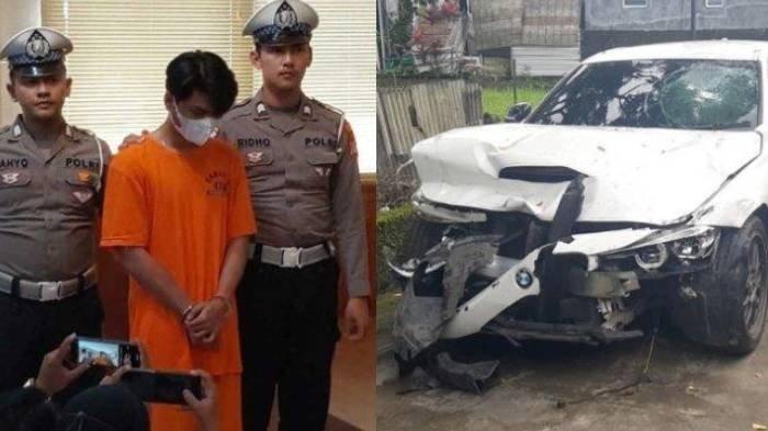 MAHASISWA UGM DITABRAK - Pelaku penabrak mahasiswa UGM Argo Ericko, Christiano Tarigan, di Polresta Sleman, Rabu (28/5/2025) (kiri). Penampakan mobil BMW yang dikemudikan Christiano setelah menabrak Argo di kawasan Ngaglik, Sleman (kanan). Ternyata, pelat nomor BMW milik Christiano sempat diganti setelah diamankan di Polsek Ngaglik.