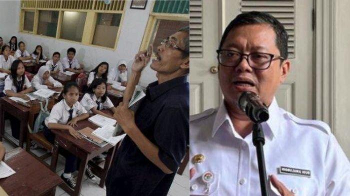 (kiri) foto ilustrasi suasana belajar mengajar di sekolah, (kanan) Kepala Disdik DKI Jakarta Budi Awaluddin saat menggelar konferensi pers di Balai Kota Jakarta, Rabu (17/7/2024).
