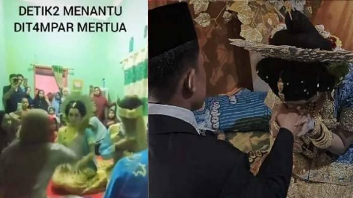 PENGANTIN WANITA DITAMPAR MERTUA: Tangkapan layar momen pengantin wanita ditampar ibu mertua seusai acara pernikahan. disadur pada Kamis (20/2/2025). Viral di media sosial pengantin di Bontang Kaltim ditampar ibu mertua seusai sungkeman. Sang pengantin wanita mengurai alasan ibu mertuanya kasar kepadanya.
