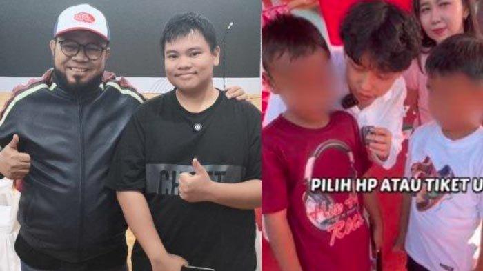 LUKISAN WILLIE SALIM - (kiri) M Julian Hawel (17) pemilik lukisan Willie Salim viral di Bengkulu saat bertemu Gubernur Bengkulu Helmi Hasan di Balai Raya Semarak, Minggu (13/4/2025). Julian merupakan pemilik lukisan viral saat masak Akbar di Bengkulu pada Rabu 9 April 2025.  (kanan) Bocah yang menuai hujatan dari warganet setelah video dirinya menerima hadiah iPhone dari Willie Salim viral.