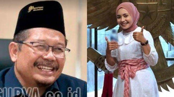 Pj Bupati Pasuruan Andriyanto (kiri) dan Bu Guru Muslim Wiwin yang viral karena prestasinya (kanan).