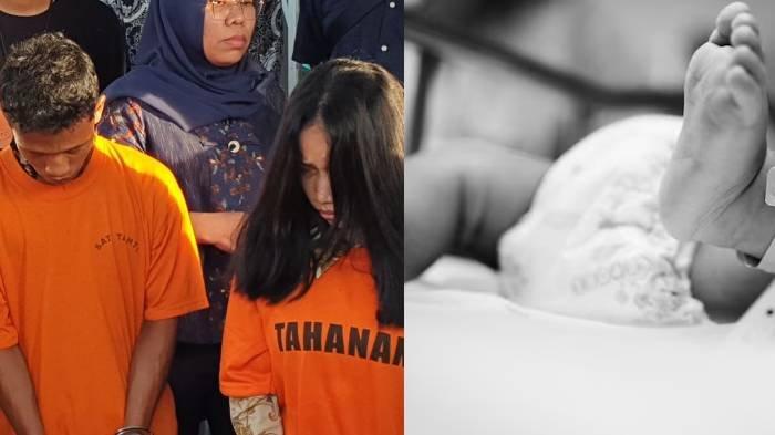 PAKET BAYI - Kepala Polrestabes Medan Kombes Gidion Arif Setyawan menggelar konferensi pers di Jalan Kapten Muchtar Basri, Kota Medan pada Jumat (9/5/2025). Polisi pun menghadirkan NH (21) dan R (25).