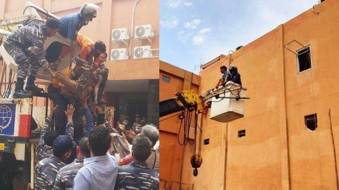 Proses evakuasi korban terjebak kebakaran di Karaoke Orange Tegal, Senin (15/1/2024), LC beri pesan terakhir ke rekan dan keluarga