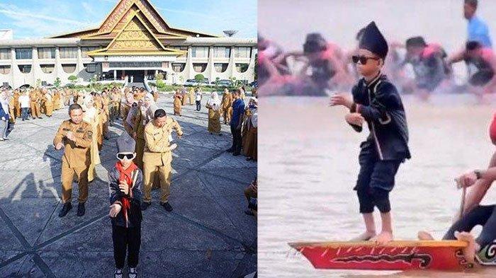BOCAH PACU JALUR - (foto kiri) Rayyan Arkan Dhika diundang ke Kantor Gubernur Riau, Selasa (8/7/2025). Si bocah Pacu Jalur kini didapuk sebagai Duta Pariwisata Riau dan mendapat beasiswa pendidikan senilai Rp 20 juta.