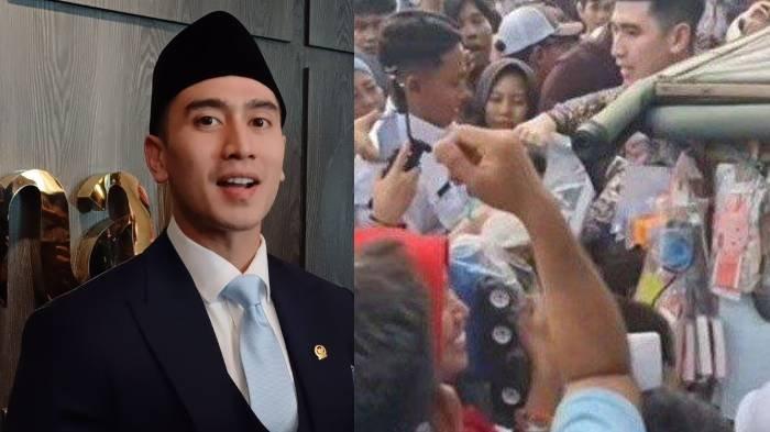 RESPONS VERRELL SOAL BORONG DAGANGAN PENJUAL MAINAN - (Kiri) Aktor Verrell Bramasta melakukan jumpa pers setelah dilantik menjadi anggota DPR RI, Selasa (1/10/2024) di daerah Kemang, Jakarta Selatan. (Kanan) Verrell saat memborong dagangan penjual mainan.
