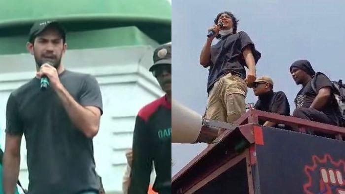 Reza Rahadian mengikuti demo Peringatan Darurat untuk mengawal putusan MK tentang RUU Pilkada, Kamis (22/8/2024), di depan geudung DPR.