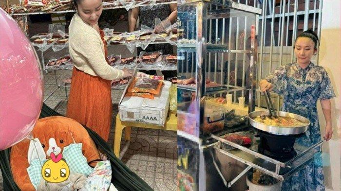 Rumahnya Rp 6 M, istri artis jual bakso ikan di gerobak sambil bawa bayi.