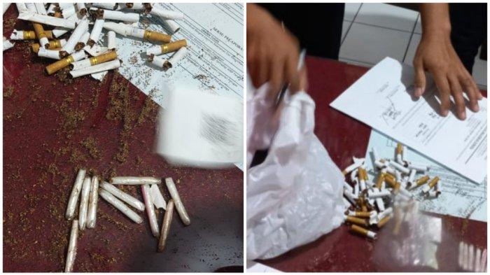Barang bukti narkoba jenis sabu dan ineks yang diselundupkan di dalam rokok saat diamankan oleh petugas Lapas Kelas I Malang.