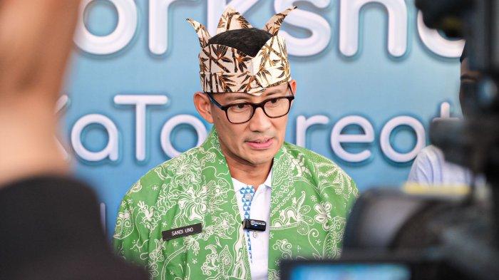 Menteri Pariwisata dan Ekonomi Kreatif (Menparekraf) Sandiaga Uno, dalam acara Workshop KaTa (Kabupaten/Kota) Kreatif di Pendopo Wedya Graha, Kabupaten Ngawi, Jumat (15/9/2023).