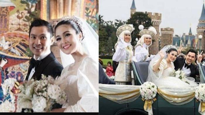 Sandra Dewi dan suaminya Harvey Moeis menggelar resepsi di Cinderella's Castle, Disneyland, Tokyo.
