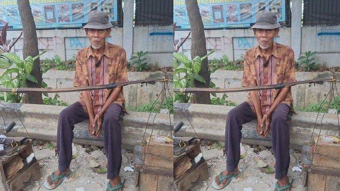 PATRI PANCI - Sape'i saat ditemui di Jalan Pertigaan Kali Caglak, Kelurahan Cibubur, Jakarta Timur, Jumat (9/5/2025). Sape'i warga asal Cibinong, Bogor, Jawa Barat rela jalan kaki puluhan kilometer untuk mencari pelanggan yang ingin memperbaiki pancinya.