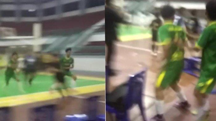 Screenshot video tawuran pertandingan futsal antara Unisma Malang vs Ubhara Surabaya pada turnamen Pomprov Jatim di Jember, Selasa (18/7/2023)
