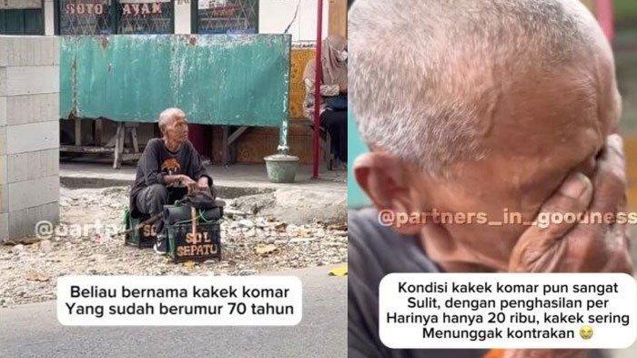 Seorang kakek bernama Mbah Komar menangis saat rindu istri dan anak, hidup sebatang kara jual jasa sol sepatu