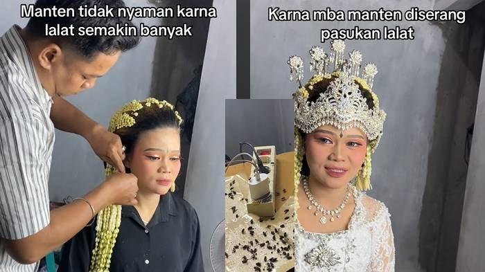 Seorang mempelai wanita dikerubungi lalat saat makeup pernikahannya.