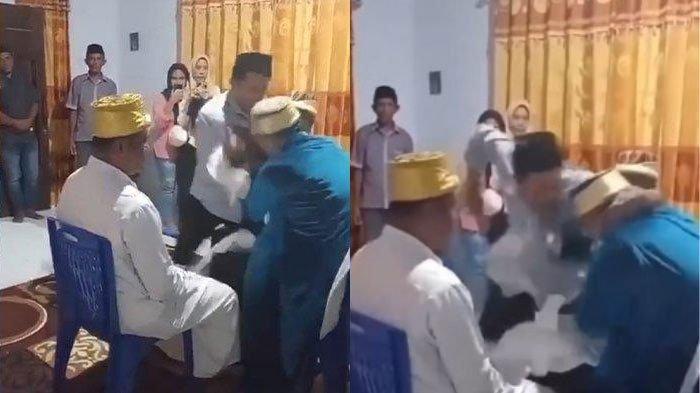 Seorang wali nikah menonjok pengantin pria setelah saksi mengucap kata sah, aksinya viral di media sosial