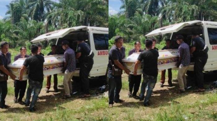 Momen pemakaman siswa sekolah menengah pertama (SMP) di SMP Negeri I STM Hilir, bernama Rindu Syahputra Sinaga (14) warga Dusun I, Desa Negara Beringin, Kecamatan STM Hilir, Kabupaten Deliserdang tewas diduga seusai disuruh squat jump sebanyak 100 kali oleh gurunya, Jumat (27/9/2024).